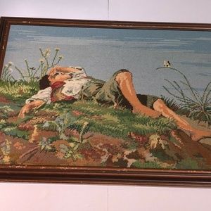 Hand Crafted NeedlePoint Canvas Man on River Bank